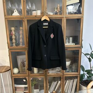 Vintage Wool Blazer Black Embroidered Detail